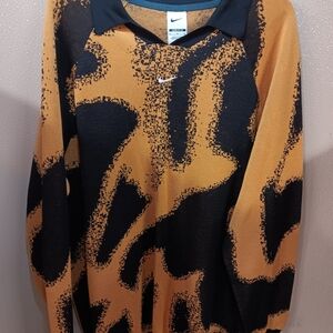 Nike Black and Orange Graphic Long Sleeve Polo